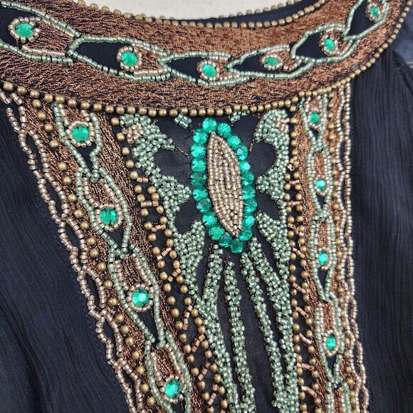 Free People Black XS Beaded Rhinestone Long Sleeve Dress - Picture 7 of 14